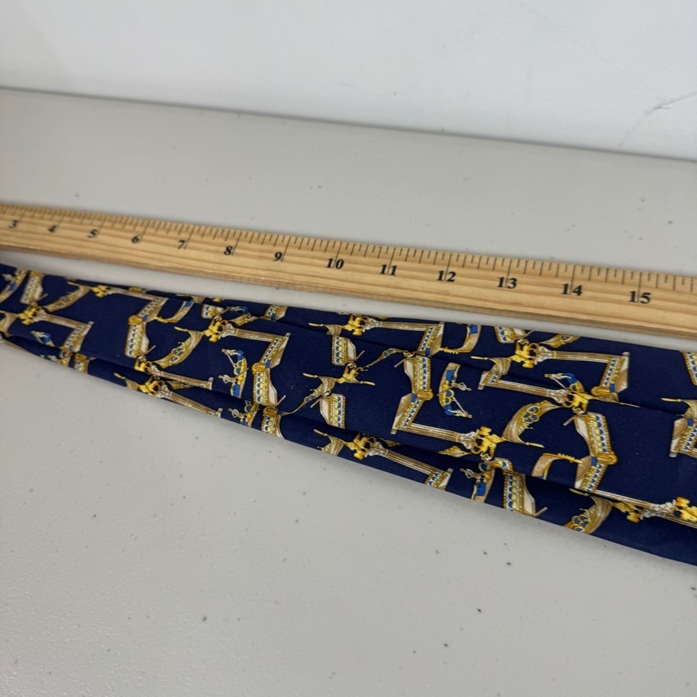Trevisan Venezia Silk Elegant Navy and Gold Mens Tie Gondola Print Made in Italy - Picture 12 of 16